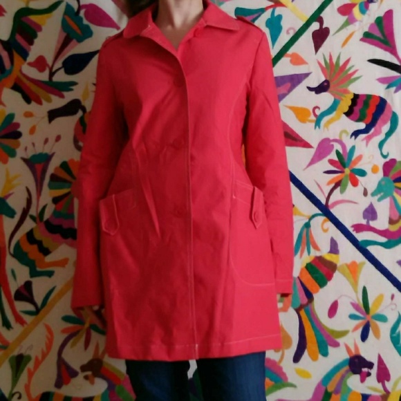 Coral Larry Levine Trench Coat - Picture 2 of 5